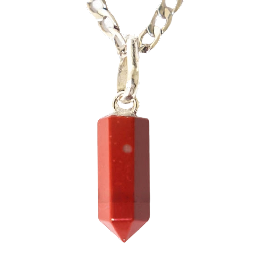 Colar Micro Pontinha Jaspe Vermelho Montagem Prata 950