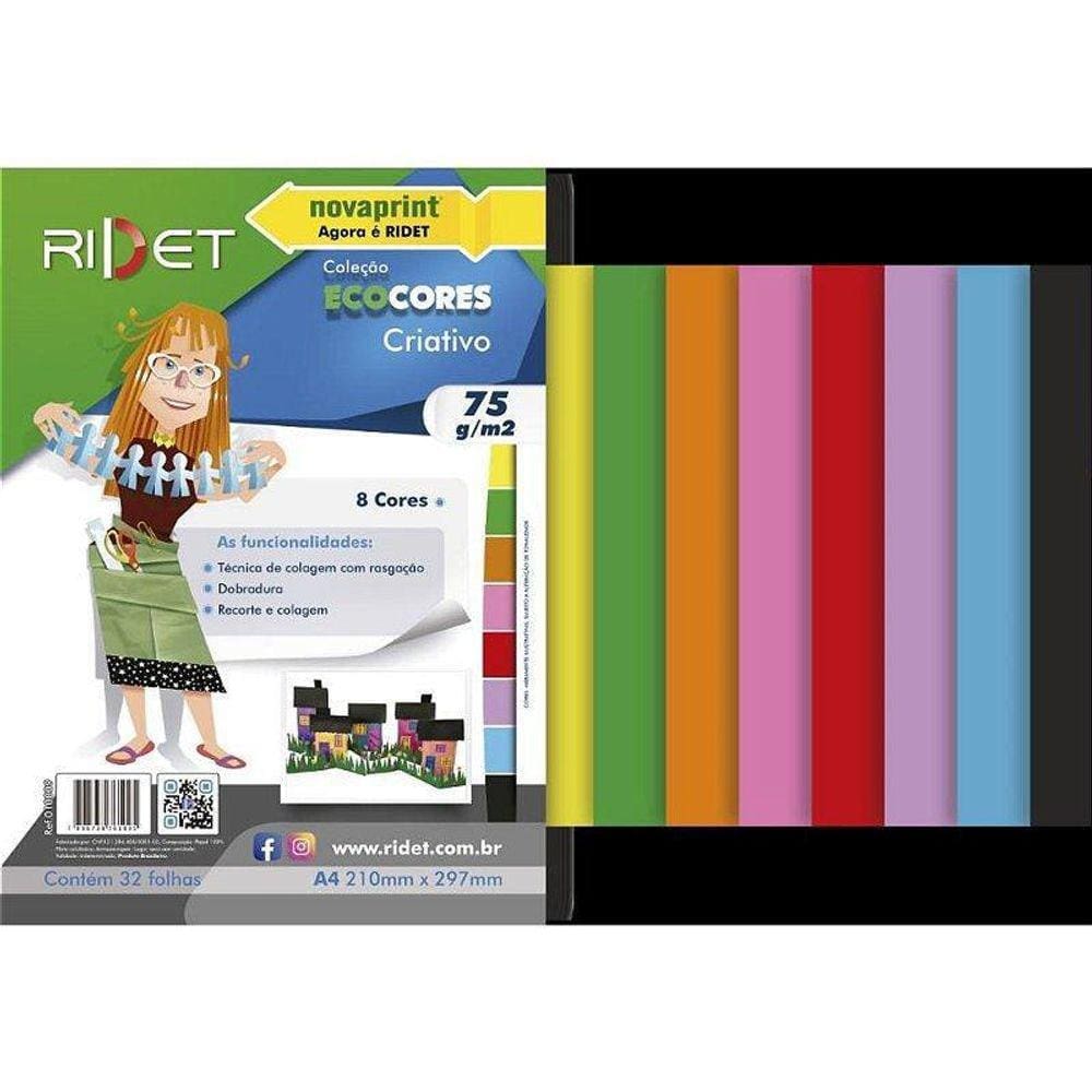 Bloco Criativo 8 Cores Vivas A4 210mm x 297mm 32 Folhas 75g