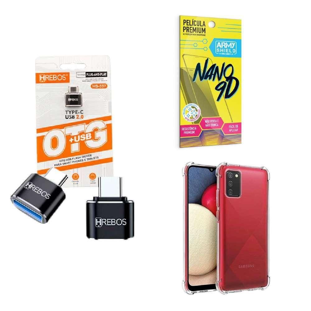 Kit Usb Para Tipo C + Capinha Samsung A03 S + Película 9D