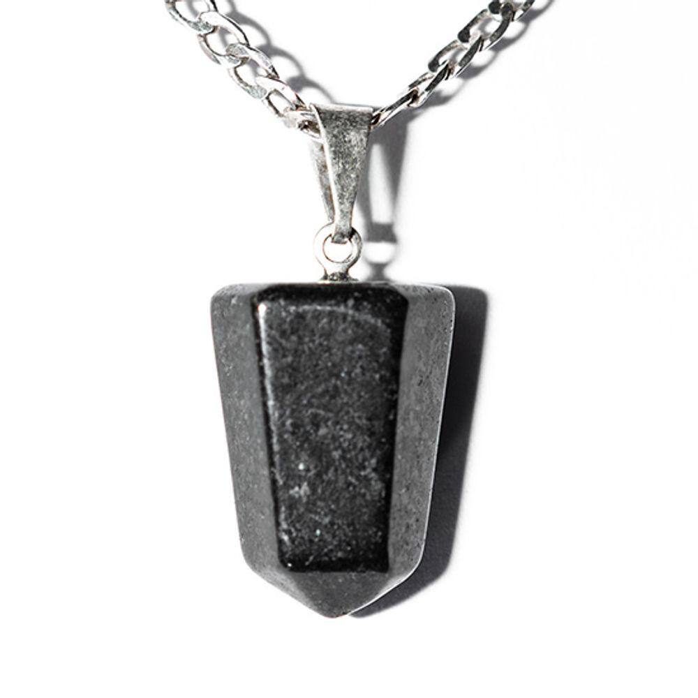 Pingente Pontinha Quartzo Preto Presilha e Pino Prateado