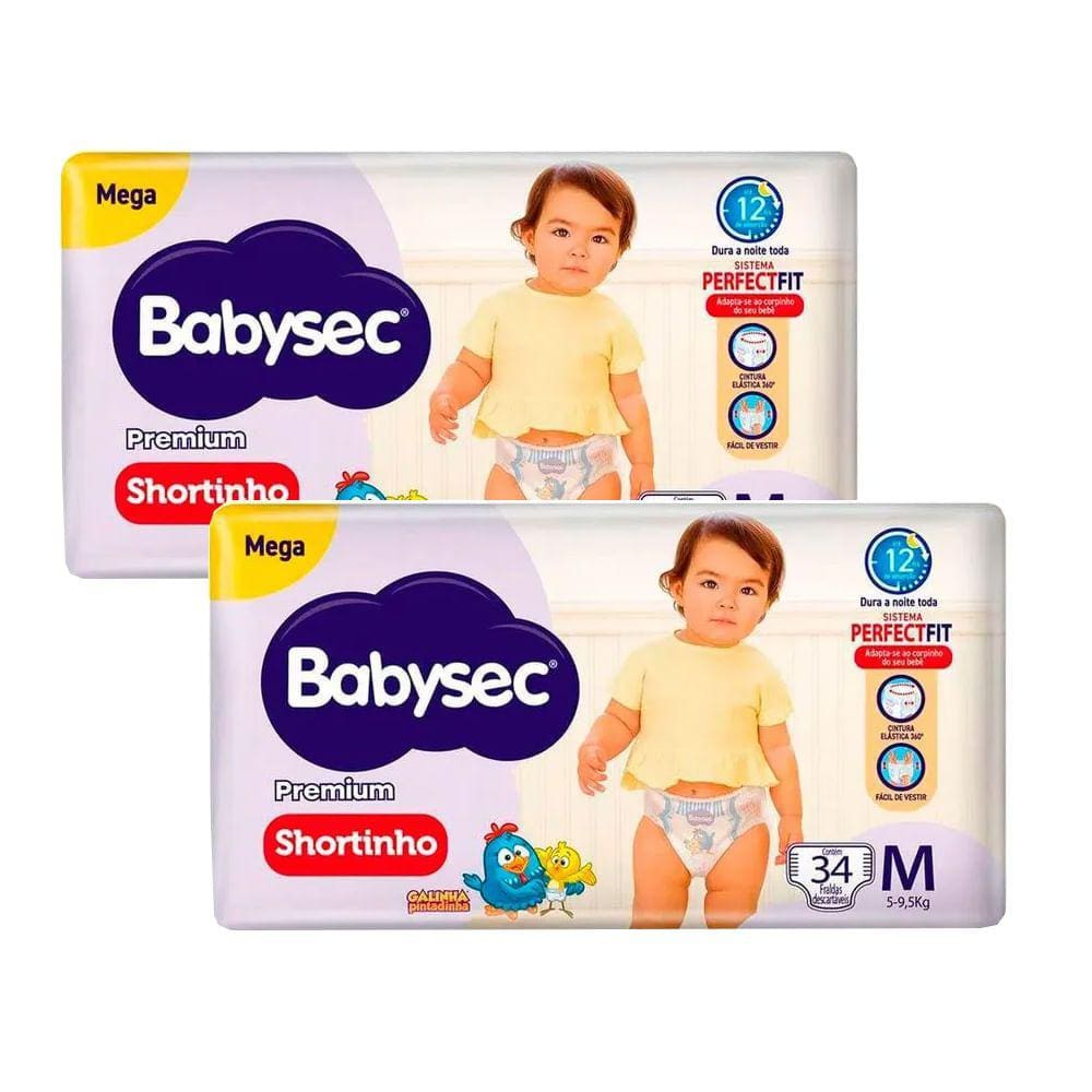 Kit 2 Fraldas Descartável Babysec Shortinho Mega M - 68 Tiras