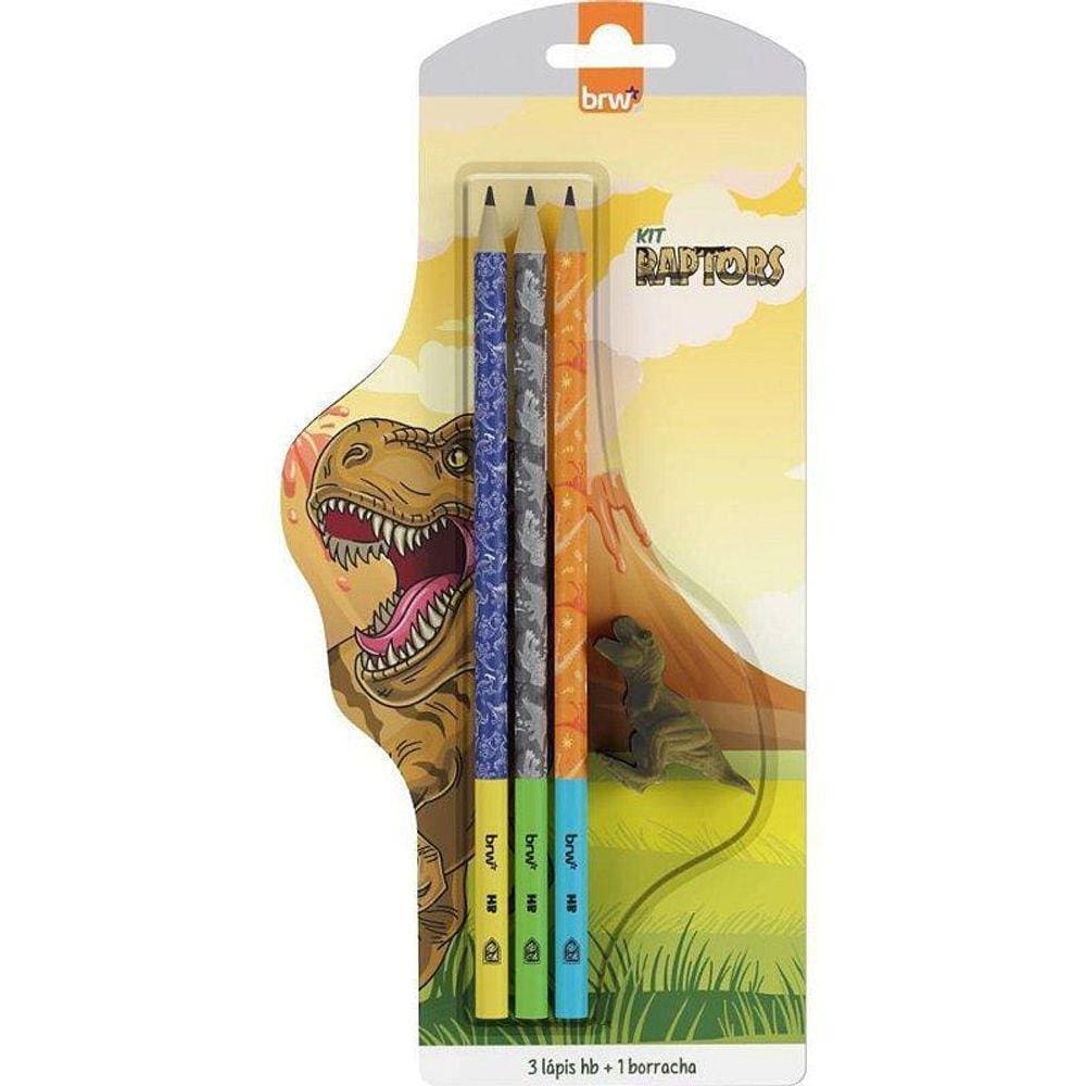 Kit Escolar 3 LÁPIS Estampados Raptors - Qualidade Excelente