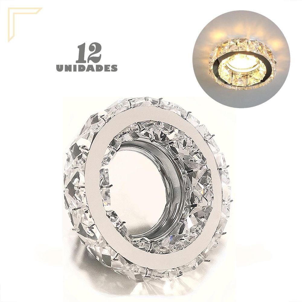 12 Spot Redondo Cristal Embutir K9 Inox Mr16 Quarto Lup70