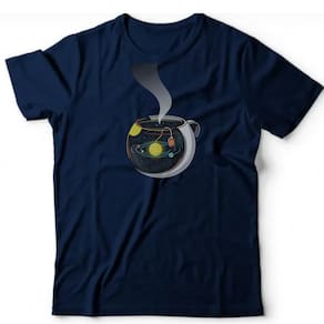 Camiseta algodão astronomia-xicara cafe planetas