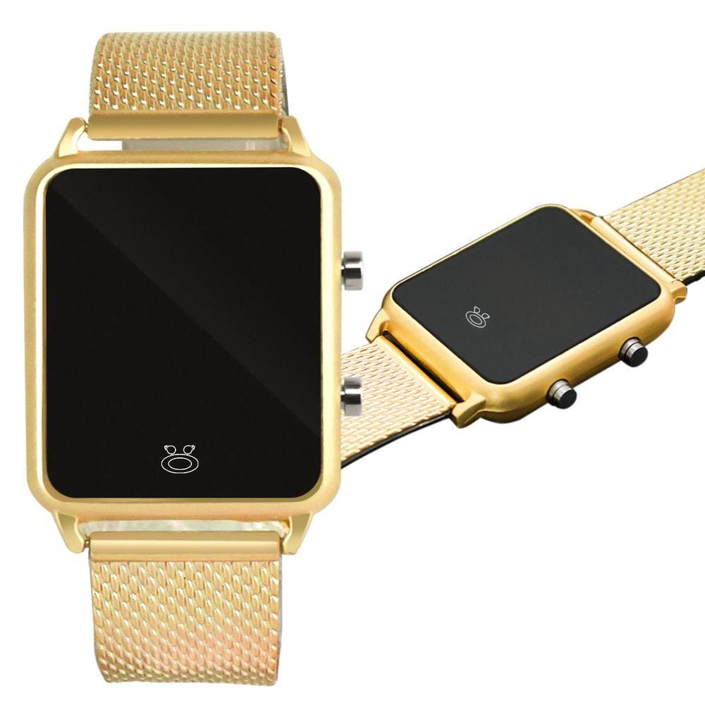 Relógio feminino digital led dourado silicone presente