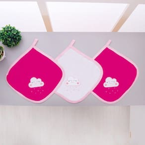 Kit 3 Fraldas Pano De Boca Malha Para Bebê Nuvem Pink