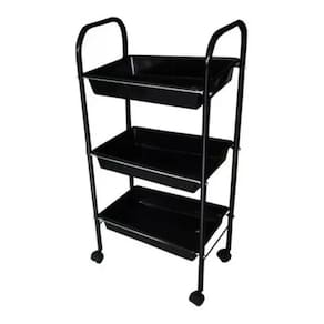 Mesa Carrinho Auxiliar Tubular 3 Bandejas - Preto