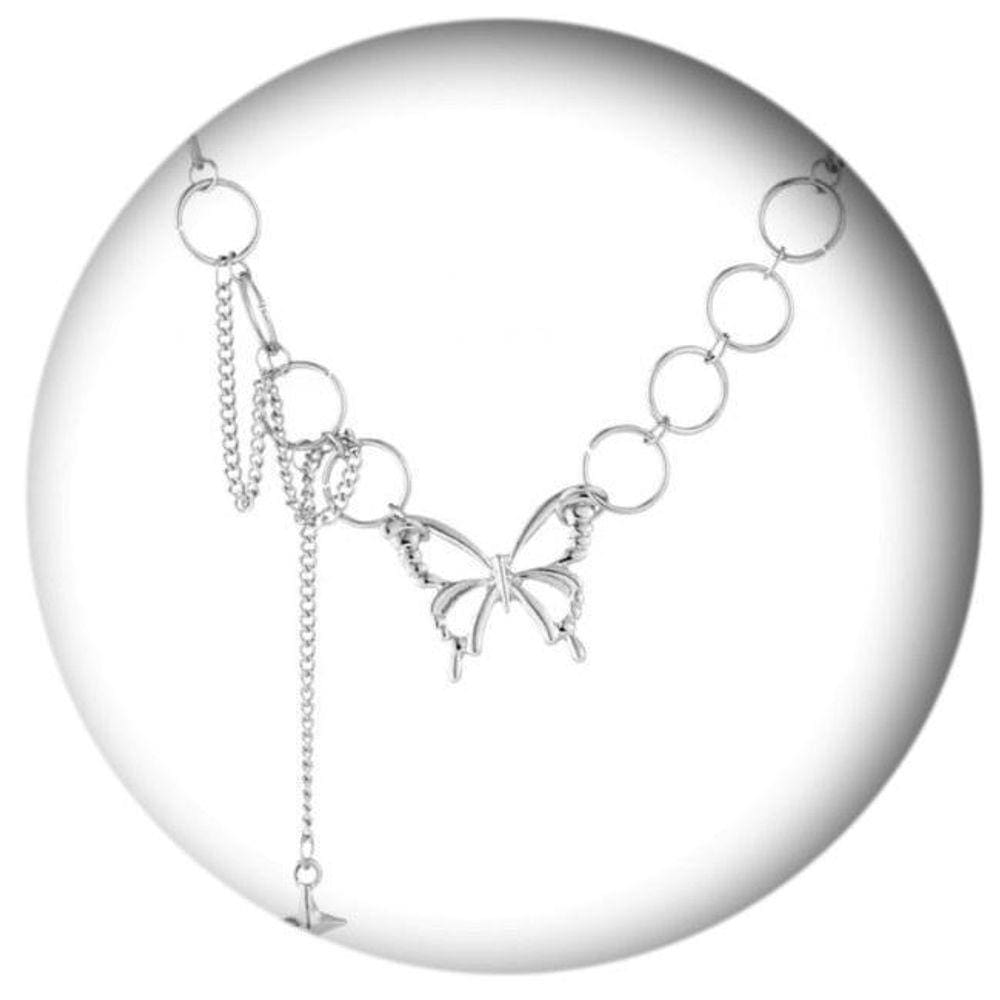 Colar Gargantilha Borboleta Prateado Corrente Detalhes G3234