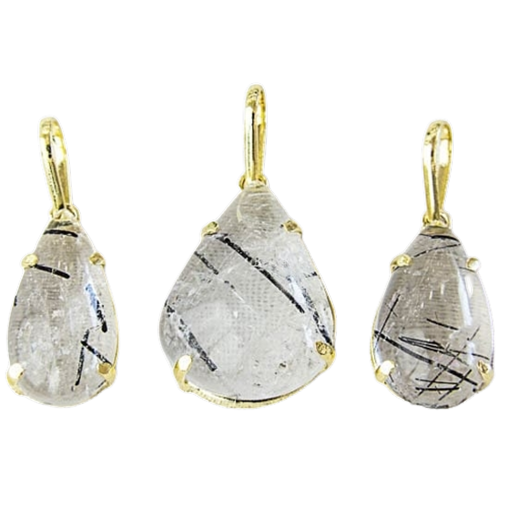 Colar Gota Turmalina Incrustada no Cristal Garra Dourada