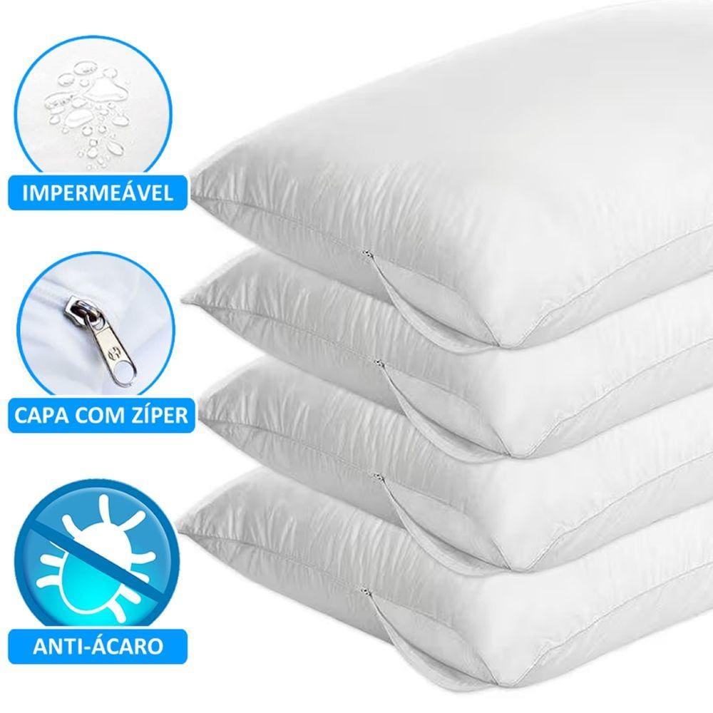 Kit 4 Capas Travesseiro Impermeável Branco com Zíper e Antialérgico 50cm x 70cm Classic Line