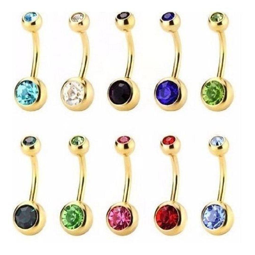 Kit 10 Piercing De Umbigo Dourado Banhado A Ouro 18K