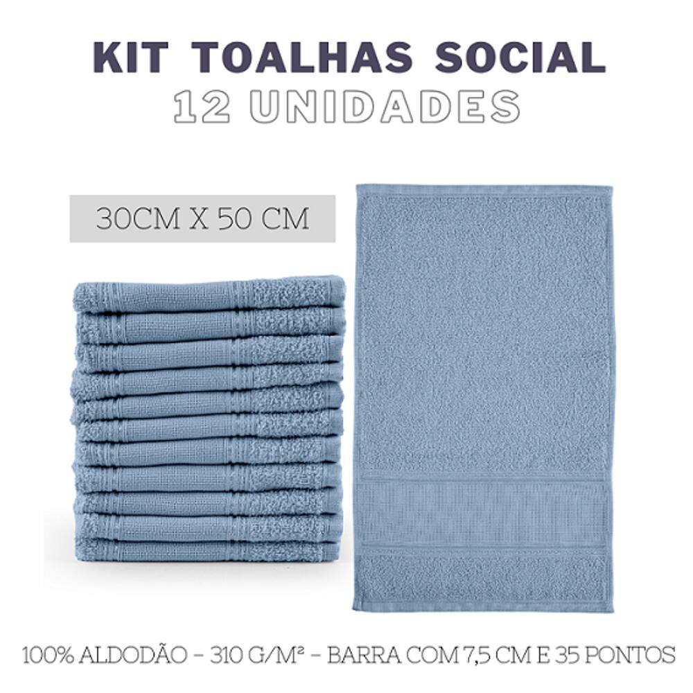 Kit 12 toalhas de lavabo social azul celeste