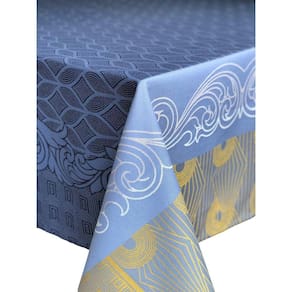 Toalha De Mesa Art Deco Azul Em Jaquarde 100% Algodão 1.80X2.50M