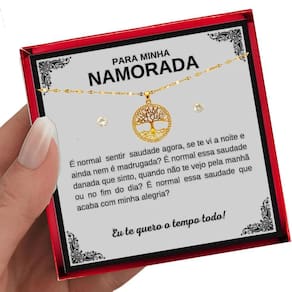 Presente Aniversário Namorada Namoro Conjunto Colar Feminino Pingente Árvore Vida + Dedicatória