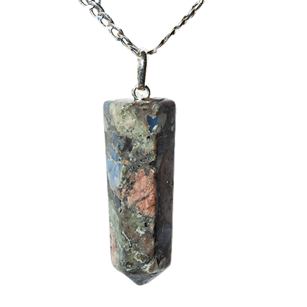 Colar Pontinha Pedra Natural Riolita Montagem Pino Prata 950