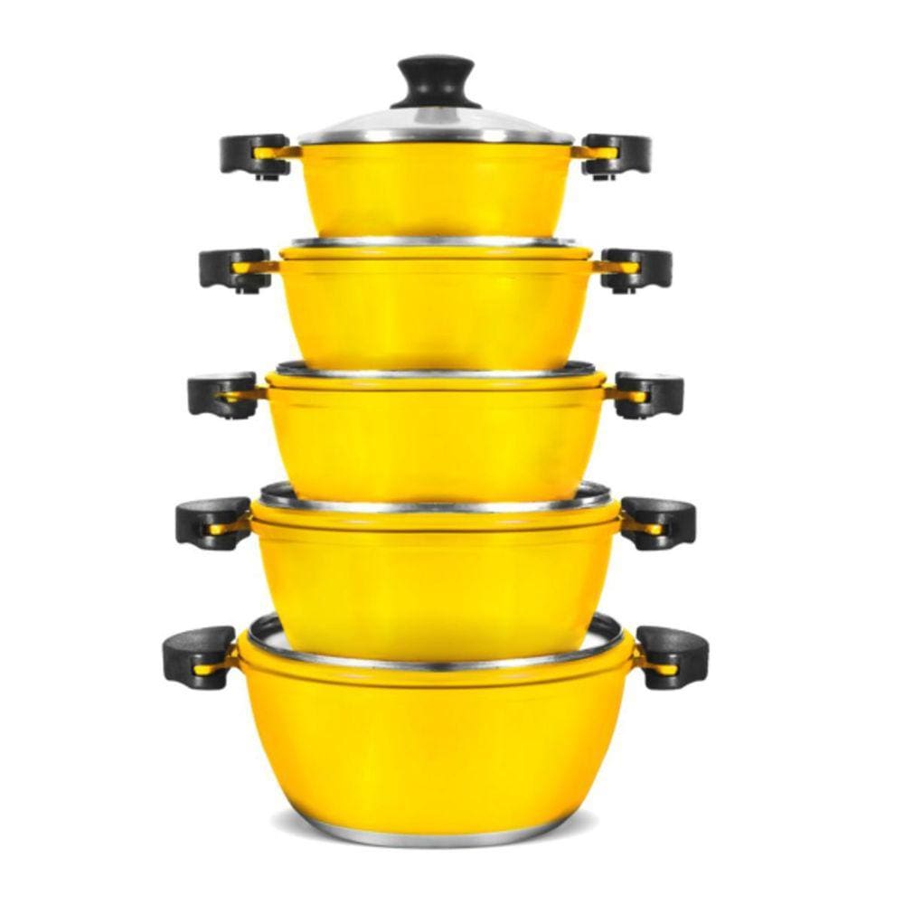 Conjunto Panelas Alumínio Fundido Gulê 5 Peças Tvt Amarelo