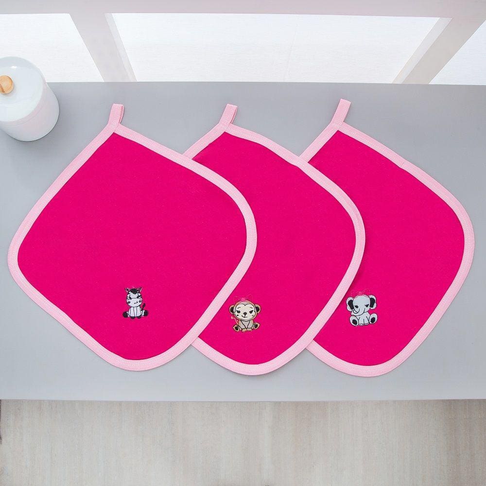 Kit 3 Fraldas Pano De Boca Malha Para Bebê Safari Pink