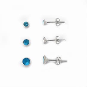 Kit Trio De Brincos Ponto De Luz Prata 925 Azul Claro