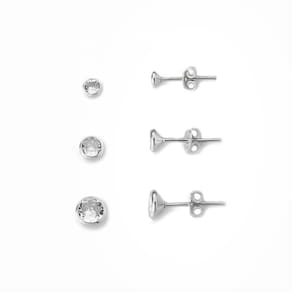 Kit Trio De Brincos Ponto De Luz Prata 925 Cristal