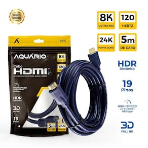 Cabo Hdmi Aquario 2.1 8K 3D 120Hz 4320P Ps5 Xbox - 5 Metros