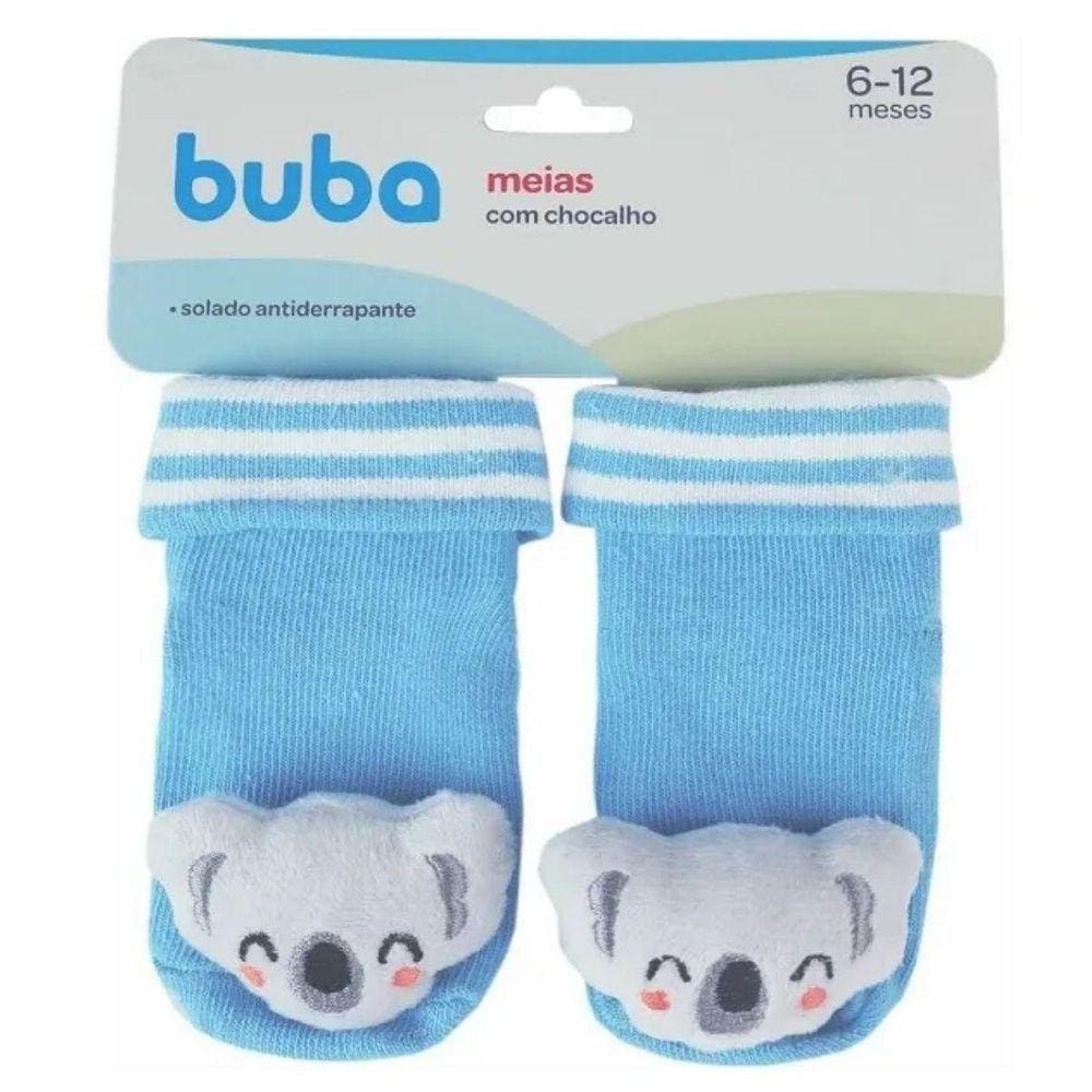 Meias Antiderrapantes Com Chocalho Coala 6-12M Azul Buba
