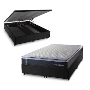 Conjunto Box Baú King Dakota Preto 193x203x64 Espuma D33
