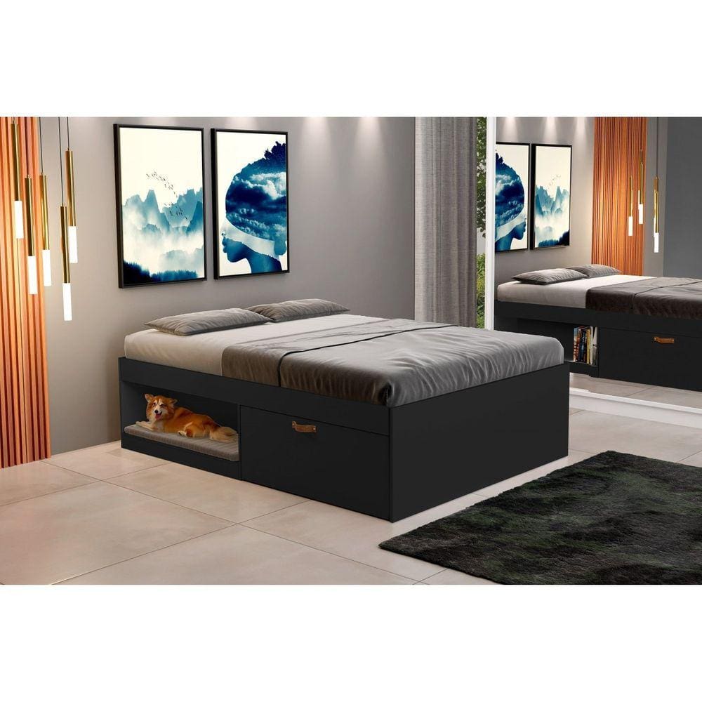 Cama Box Casal com Sapateira 138cm Laura Yescasa Preto