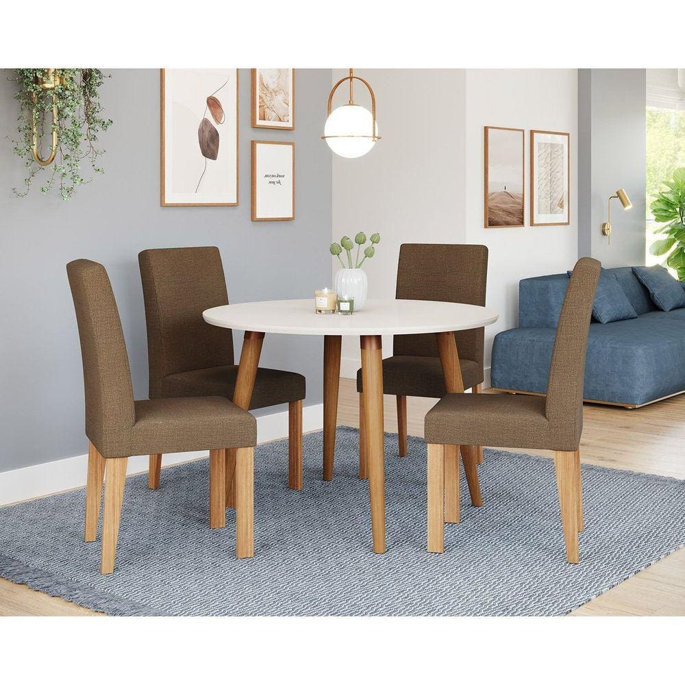 Conjunto Sala de Jantar Dani com 4 Cadeiras 110cm Maia Madeira/OffWhite/Natutal/Mascavo