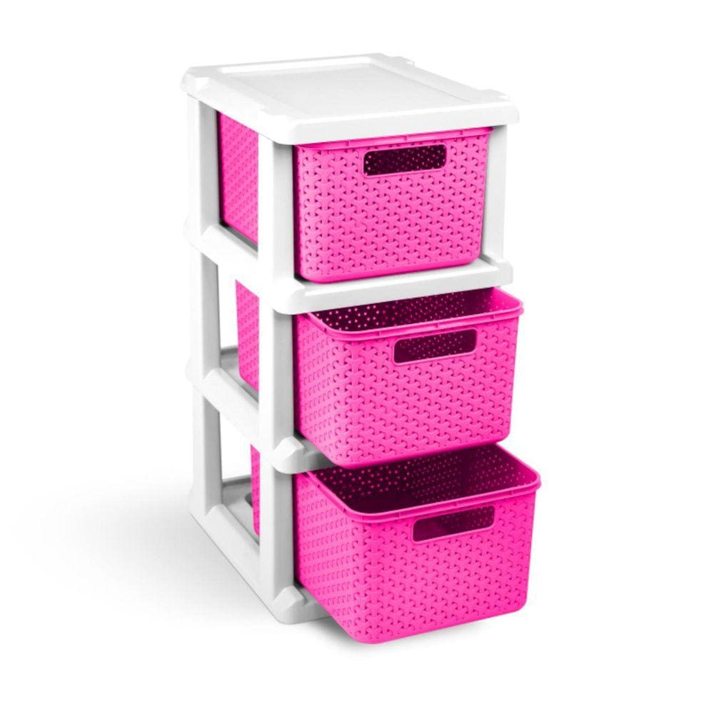 Gaveteiro Ratan Rosa Organizador 3 Gavetas Cod.1044