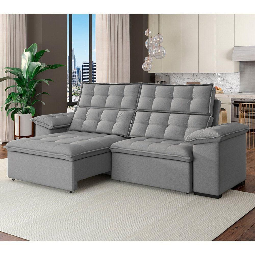 Sofá 4 Lugares Retrátil e Reclinável 270 Cm Denver Cinza