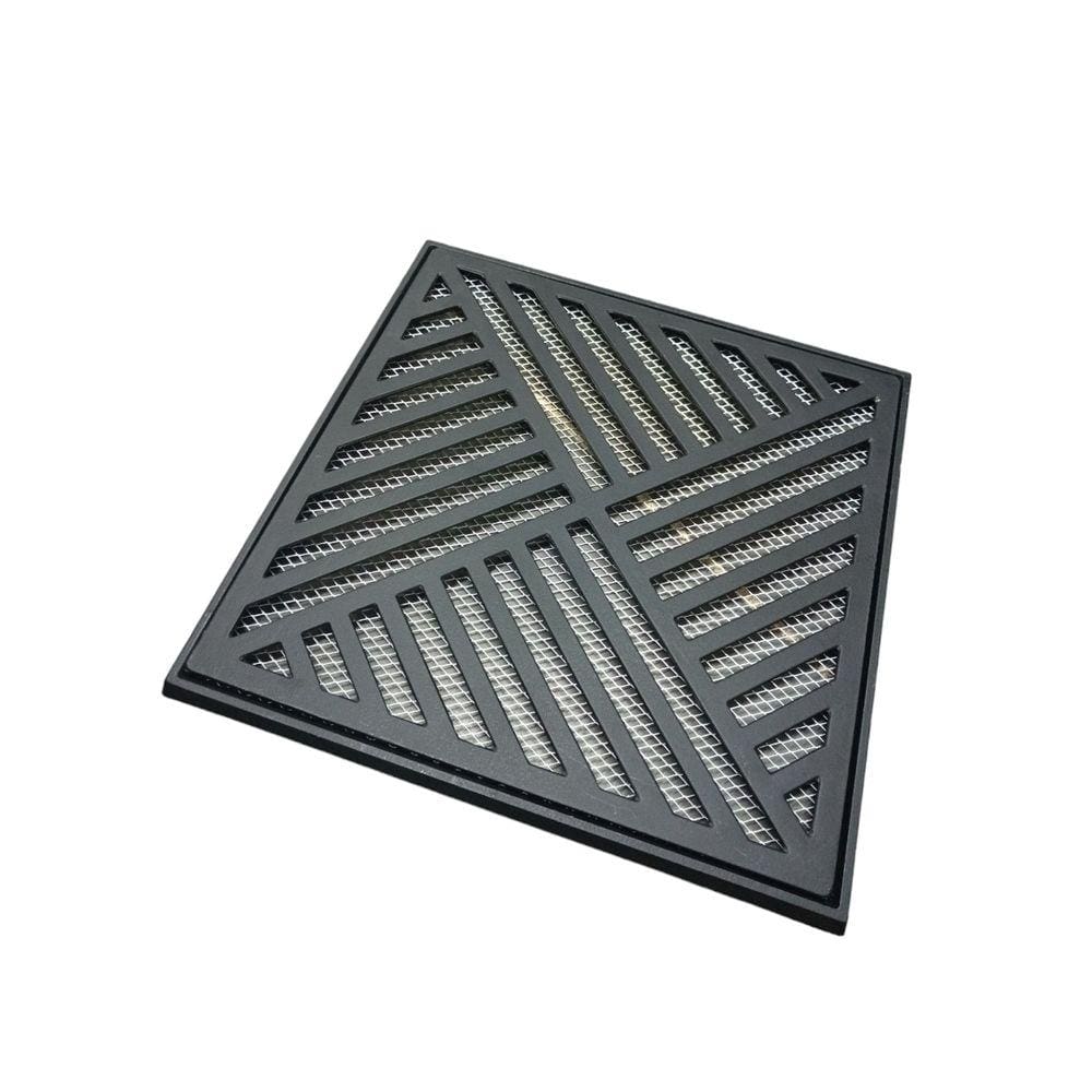 Ralo Quadrado Quintal 30x30 Preto Fosco com Tela e Aro