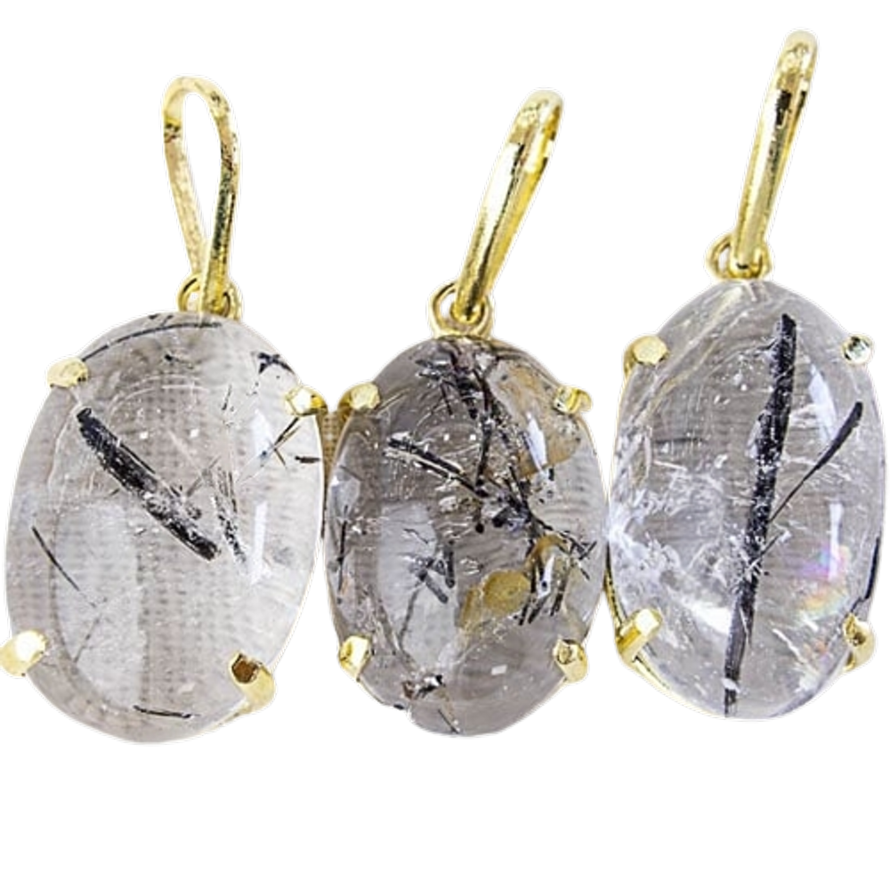 Colar Oval Turmalina Incrustada no Cristal Garra Dourada