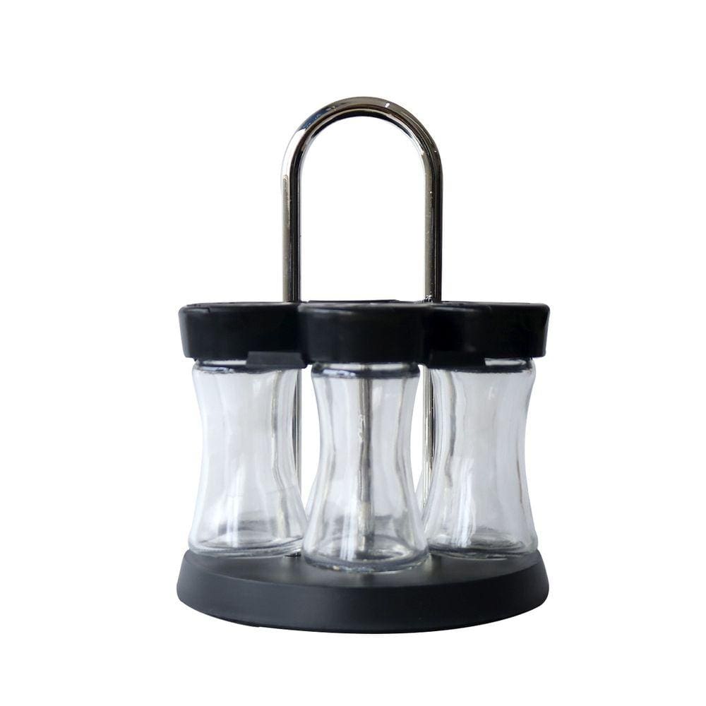 Porta Condimento 6 Peças Em Vidro Base Giratória 360°