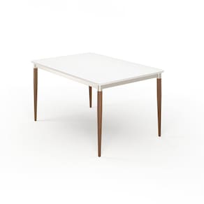 Mesa Abbey Retangular com Tampo de Vidro - 1.35 Off-White Fosco/Marroml/Champanhe