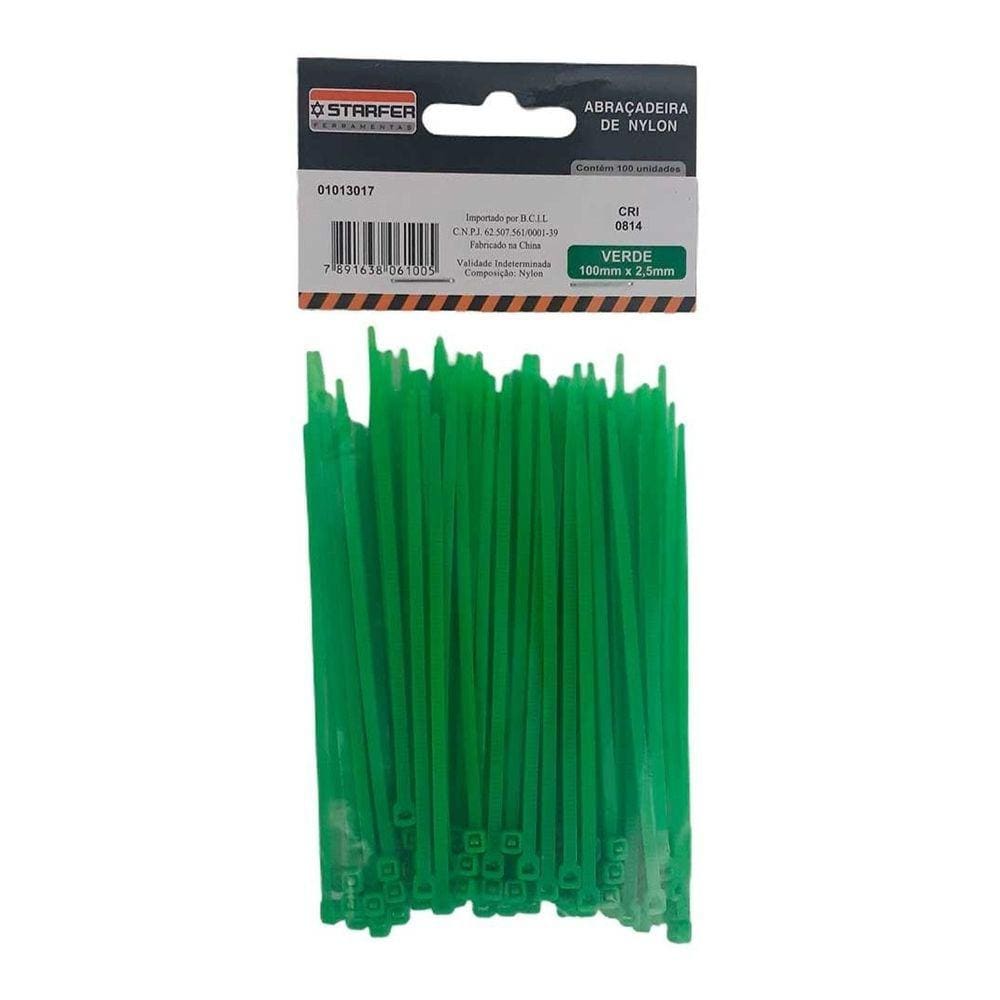 Abracadeira Nylon Verde Starfer100x2,5C/100