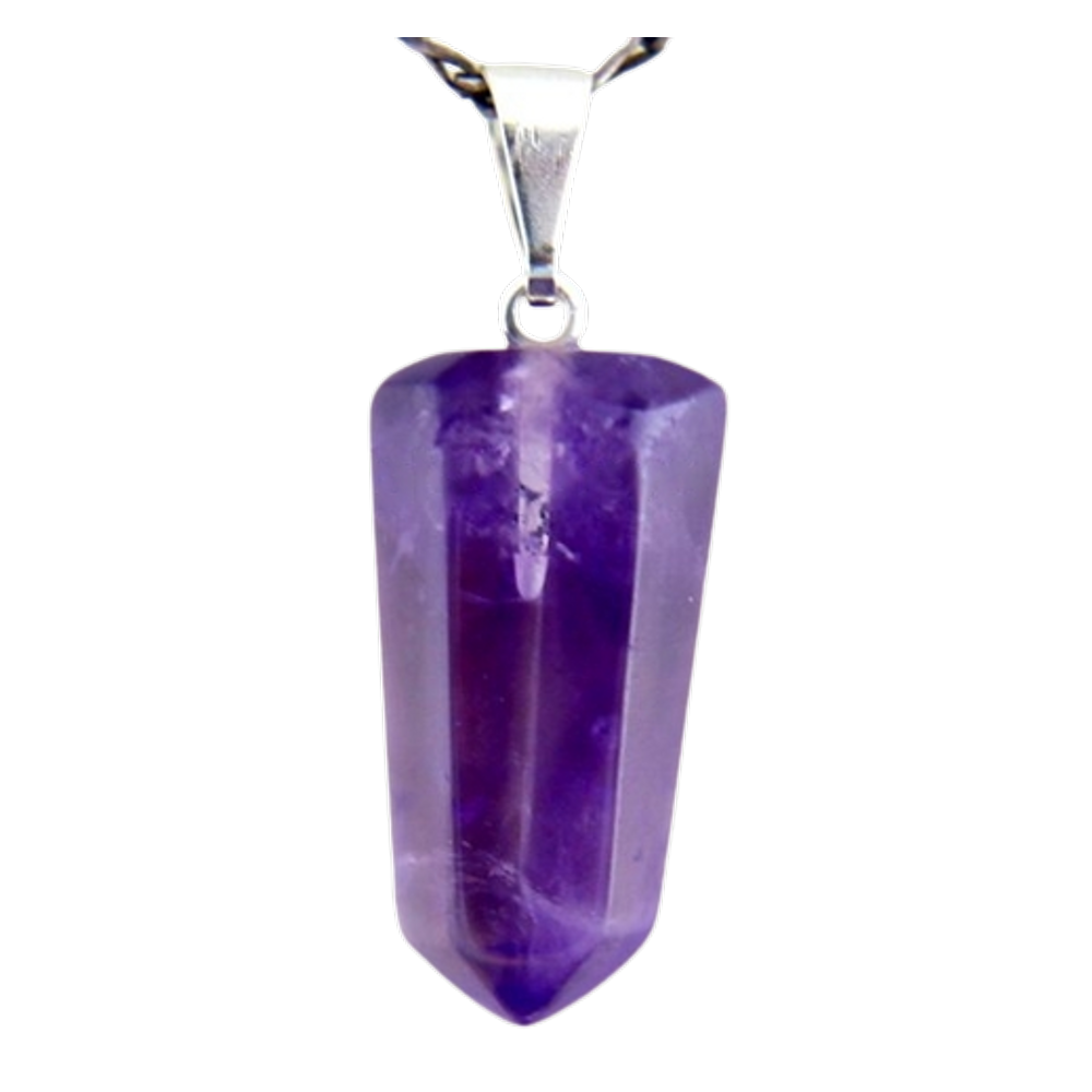 Colar Pontinha Pedra Ametista Presilha e Pino Prateado