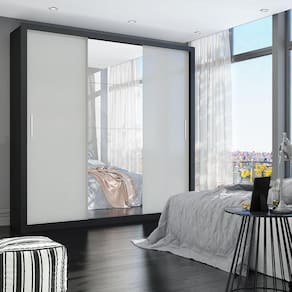 Guarda Roupa Casal 4 Espelhos 3 Portas de Correr 4 Gavetas Max Plus Espresso Móveis Preto/Off White