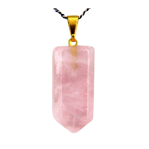 Colar Pontinha Pedra Quartzo Rosa Presilha e Pino Dourado