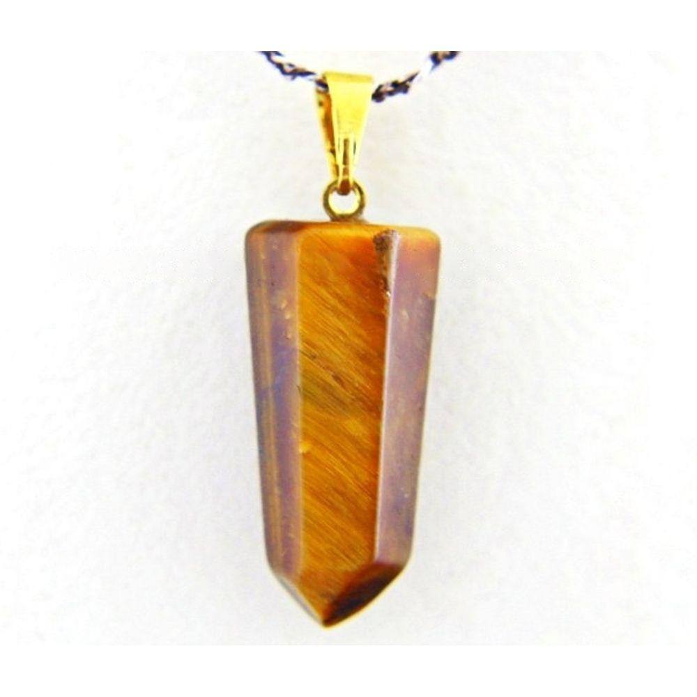 Colar Pontinha Pedra Olho de Tigre Presilha e Pino Dourado