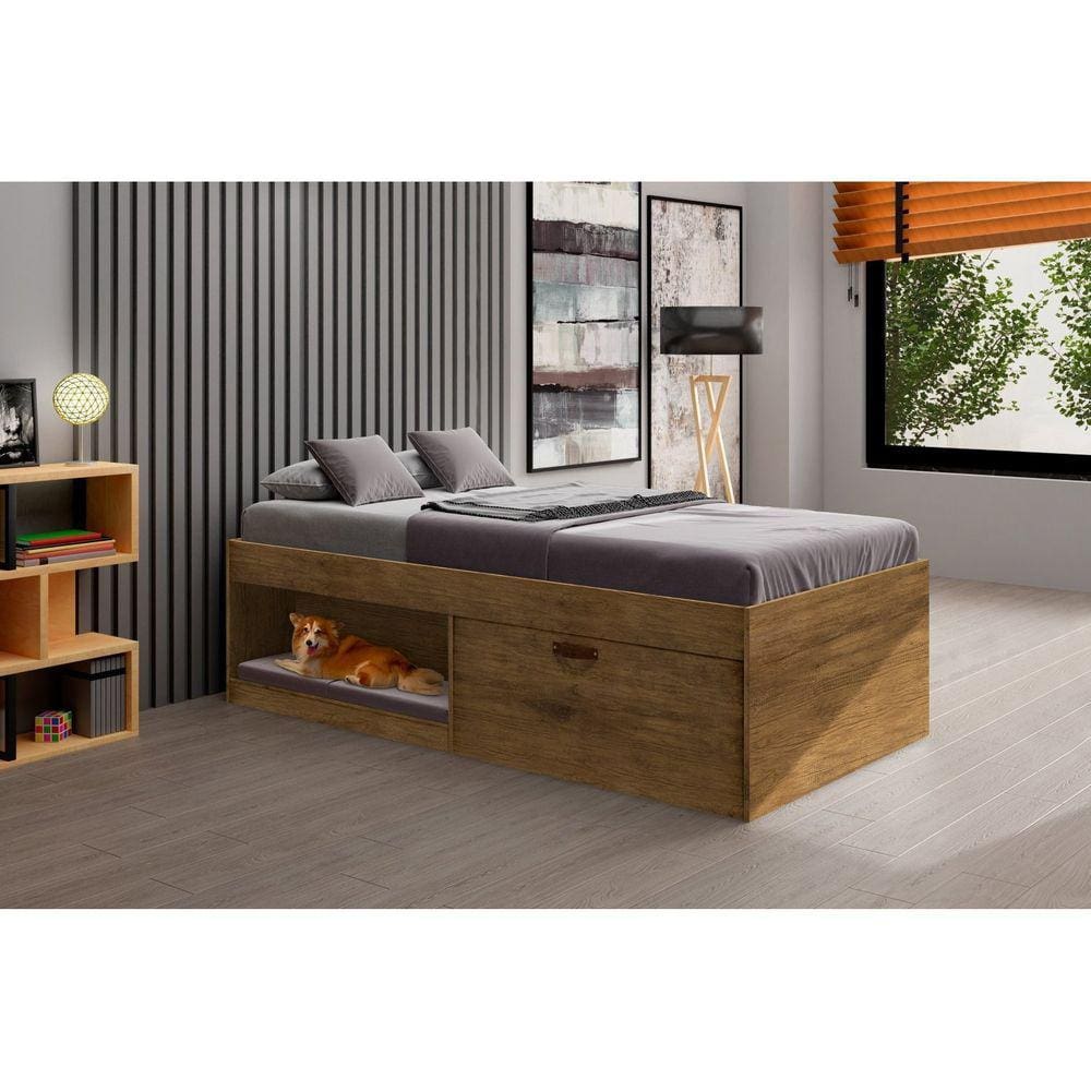 Cama Box com Sapateira 88cm Solteiro Laura Yescasa Jequitiba