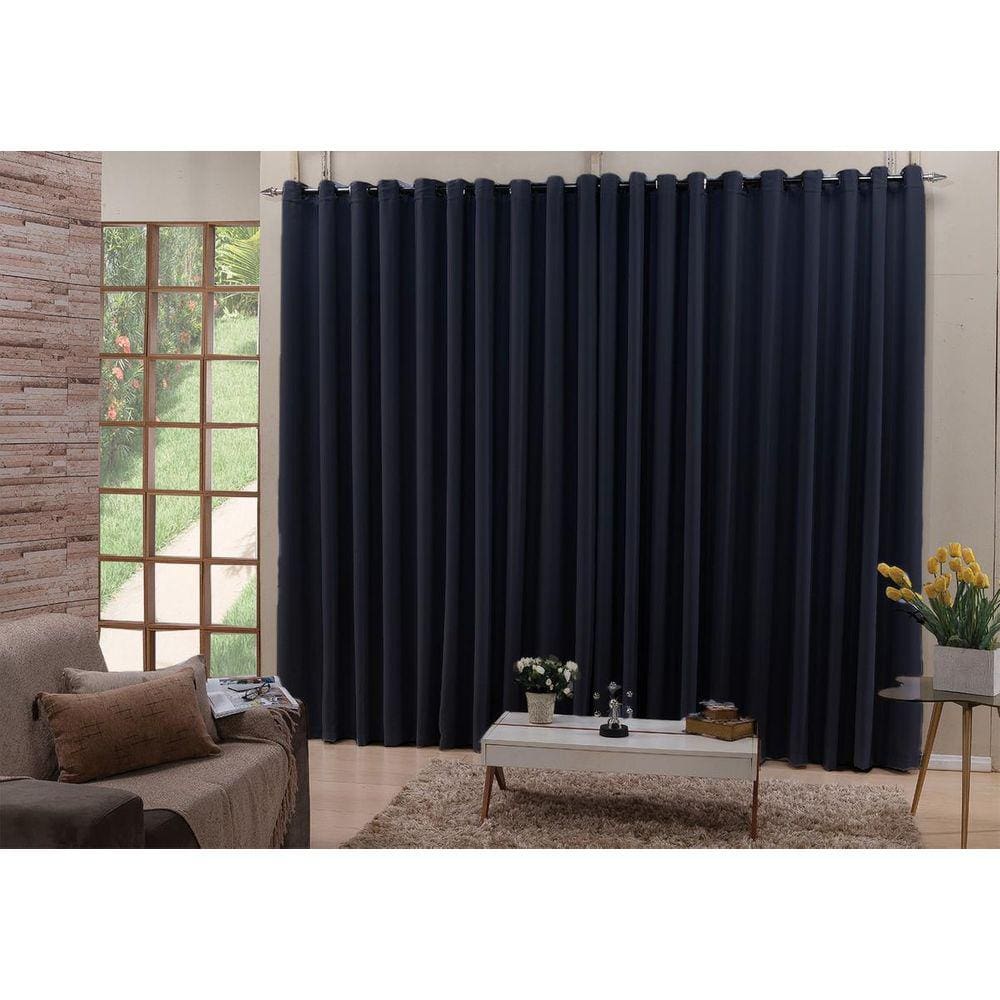 Cortina Quarto Em Tecido Semi Blackout Preto 6,00X2,70