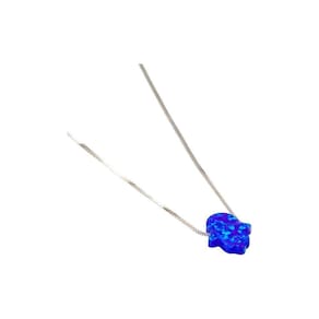 Colar Com Mão De Fátima Em Resina Sintética Azul Brilhosa Em Prata 925 único