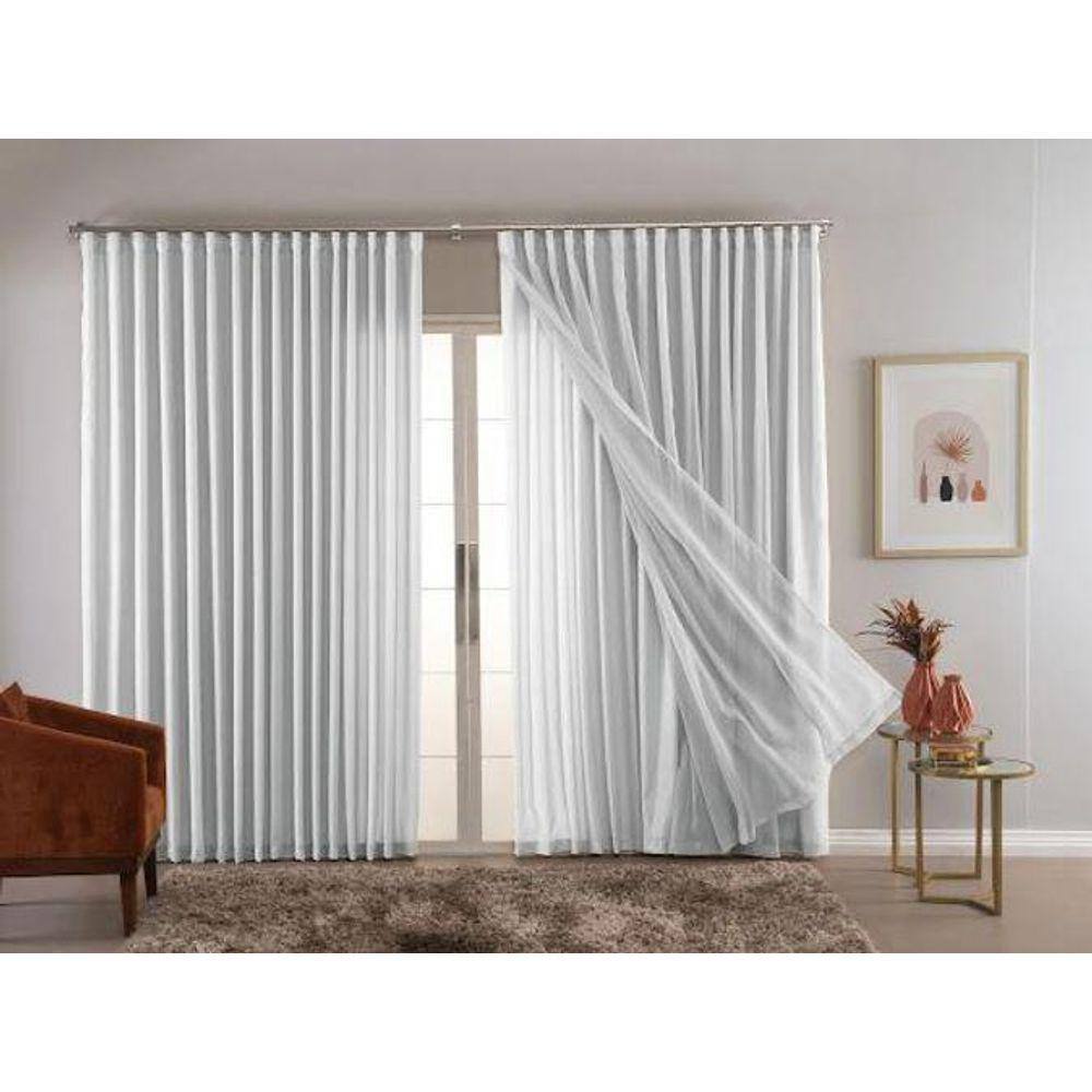 Cortina Trilho Suiço Forro com Voil Branca 6.00 x 2.50