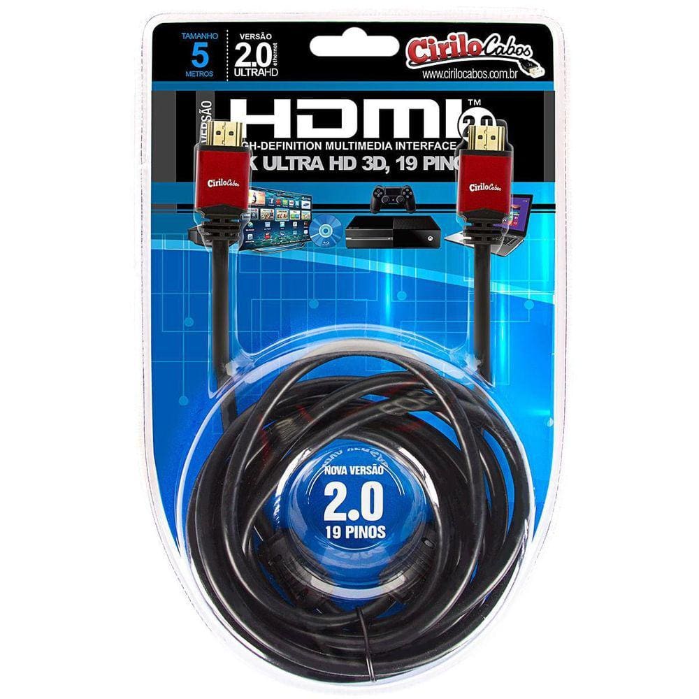 Cabo Hdmi 2.0 - 4K, Ultra Hd, 3D, 19 Pinos - 5 Metros