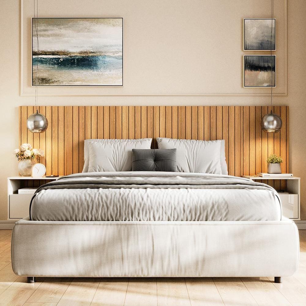 Cabeceira Para Cama Box Com Efeito Ripado Cross Casal 144,70x60cm Freijó - Movelove