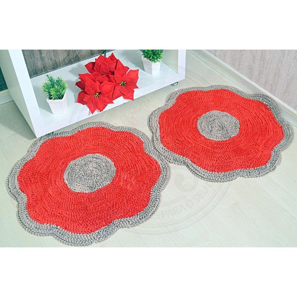 Par de Tapetes Maria Flor - Vermelho e Bege