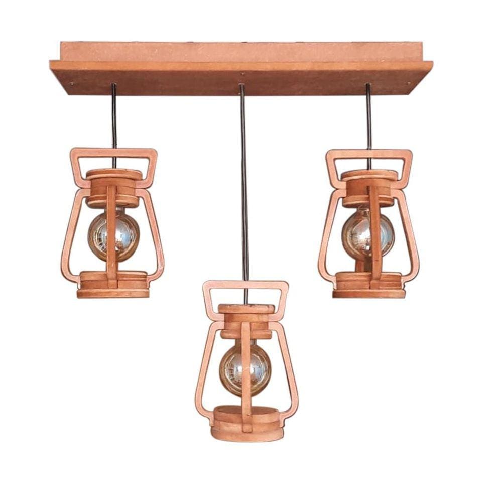 Luminária Lustre Pendente 3 Lampião 4 Peças 110/220 V