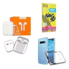 Kit Fone Sem Fio + Capinha Samsung S10 Plus + Película 9D