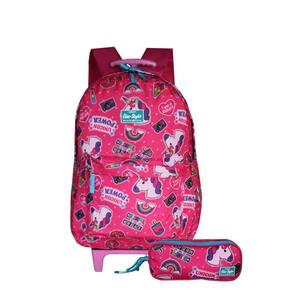 Mochila Escolar Rodinhas Unicórnio + Estojo Duplo Donutts