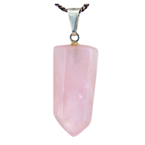 Colar Pontinha Pedra Quartzo Rosa Presilha e Pino Prateado
